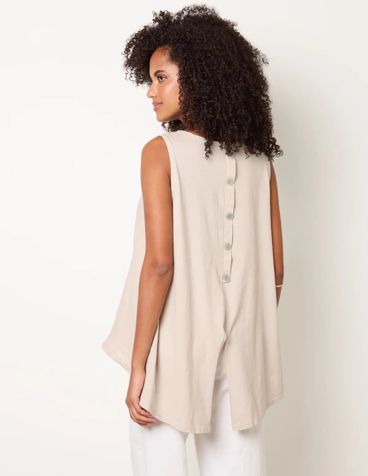 Blue Vanilla Blue Vanilla Beige Jersey Back Linen Woven Front Sleeveless Top
