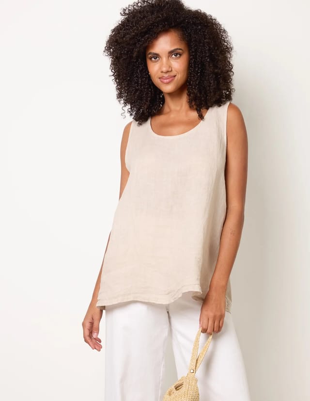Blue Vanilla Jersey Back Linen Woven Front Sleeveless Top - 2