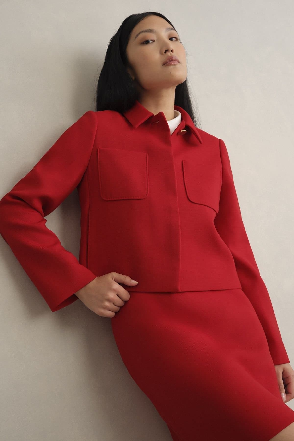 Hobbs London Hobbs London Women's Nessie Boxy Collard Jacket in Scarlet