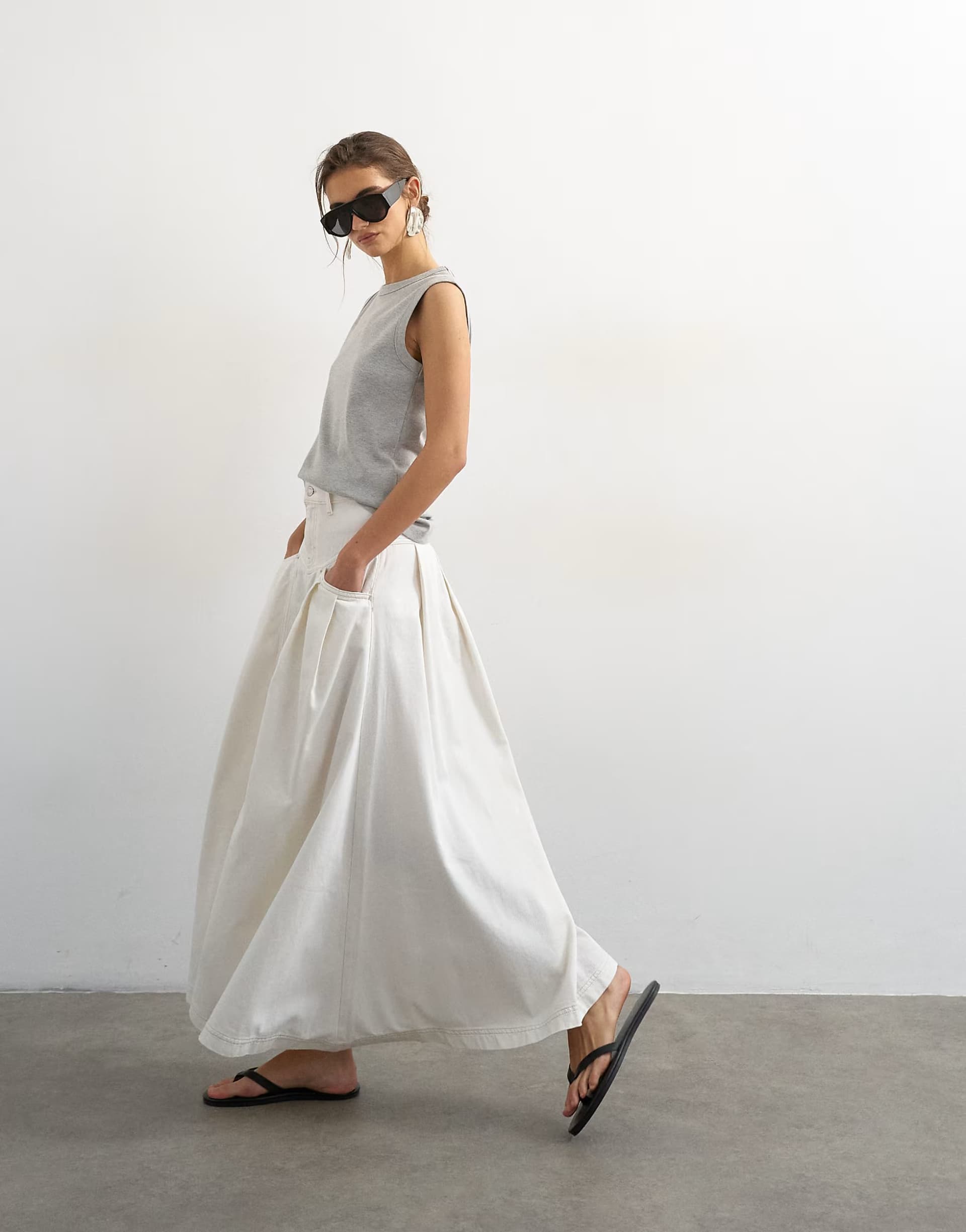 ASOS Topshop denim pleated maxi skirt in bone