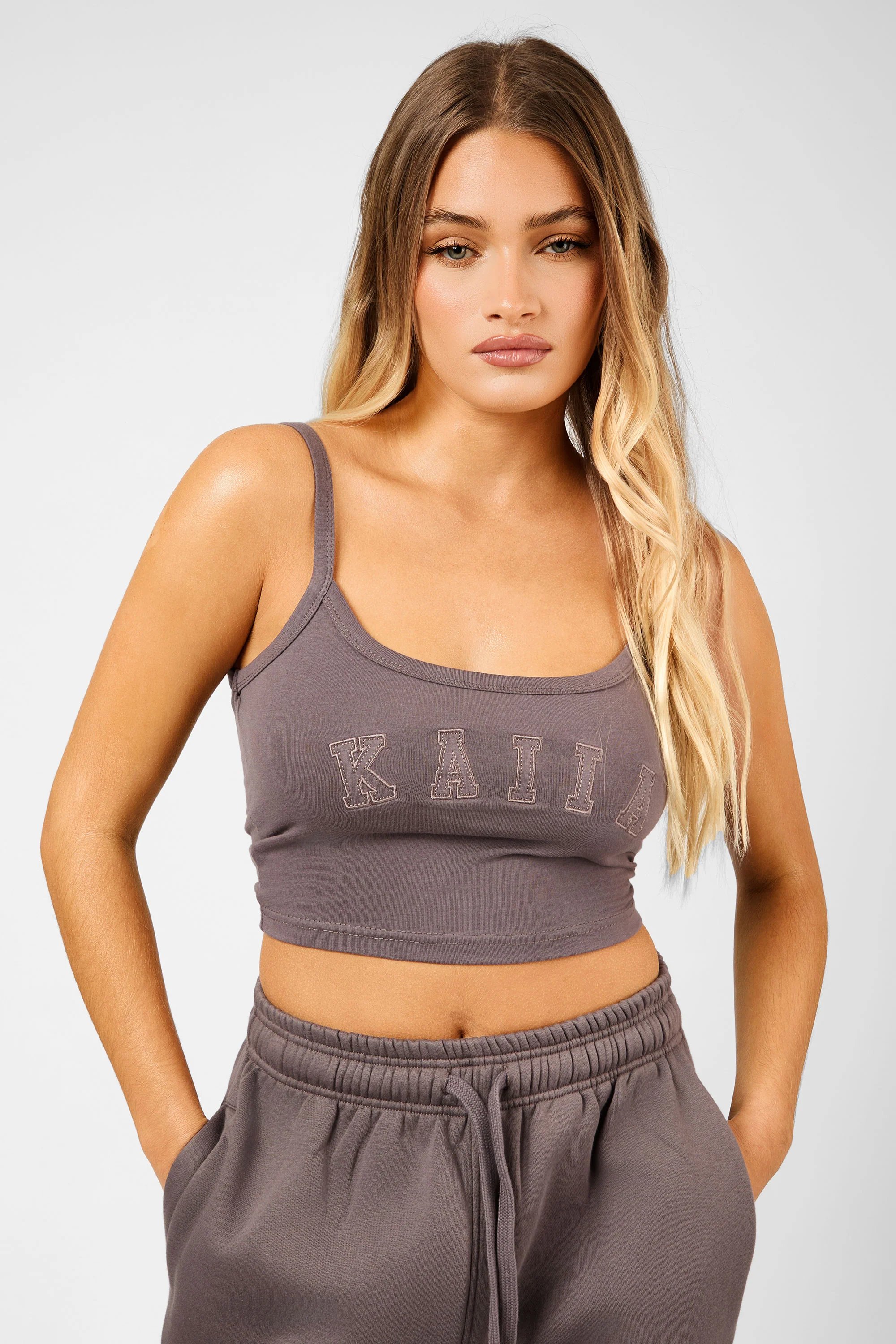 Kaiia Kaiia Slogan Vest Top Mink - 2