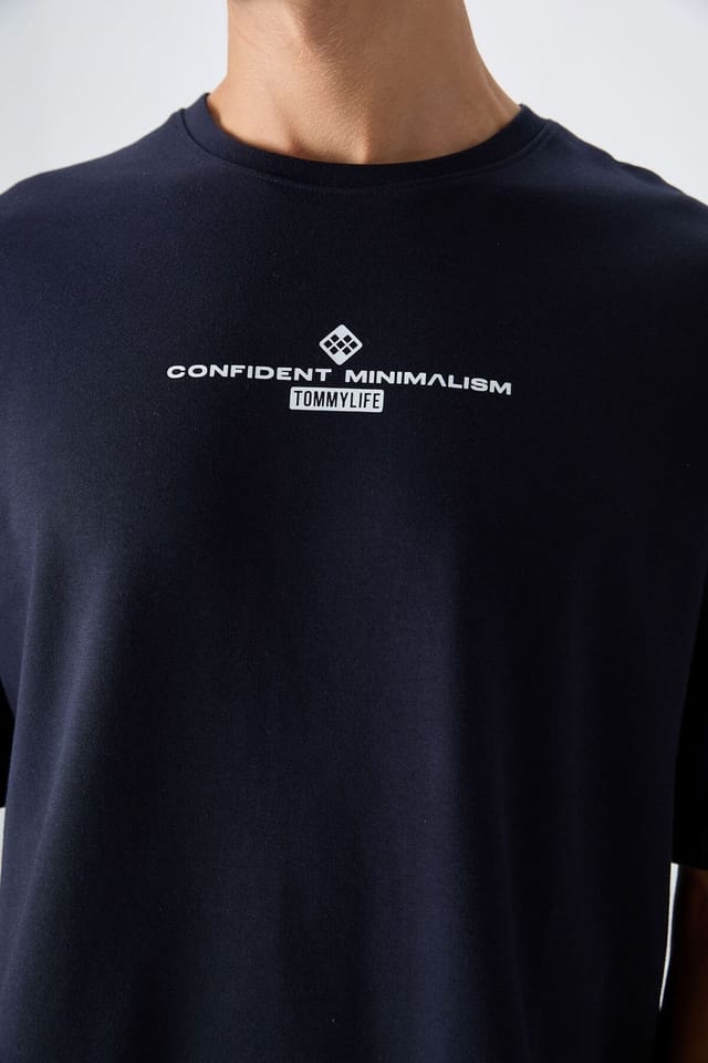Tommy Life Tommy Life Men's Oversized Cotton Blend Crew Neck T-shirt in Navy - 2