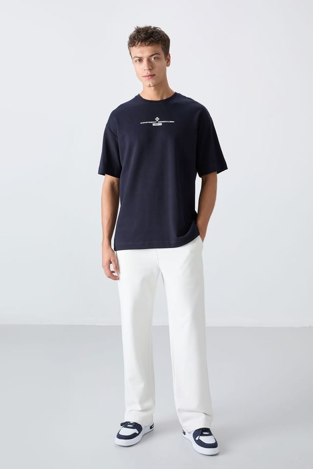 Tommy Life Tommy Life Men's Oversized Cotton Blend Crew Neck T-shirt in Navy - 3