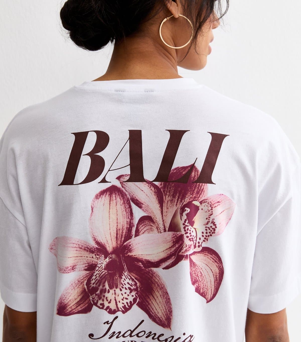 New Look Women's White Cotton Bali Print Oversized T-Shirt New Look