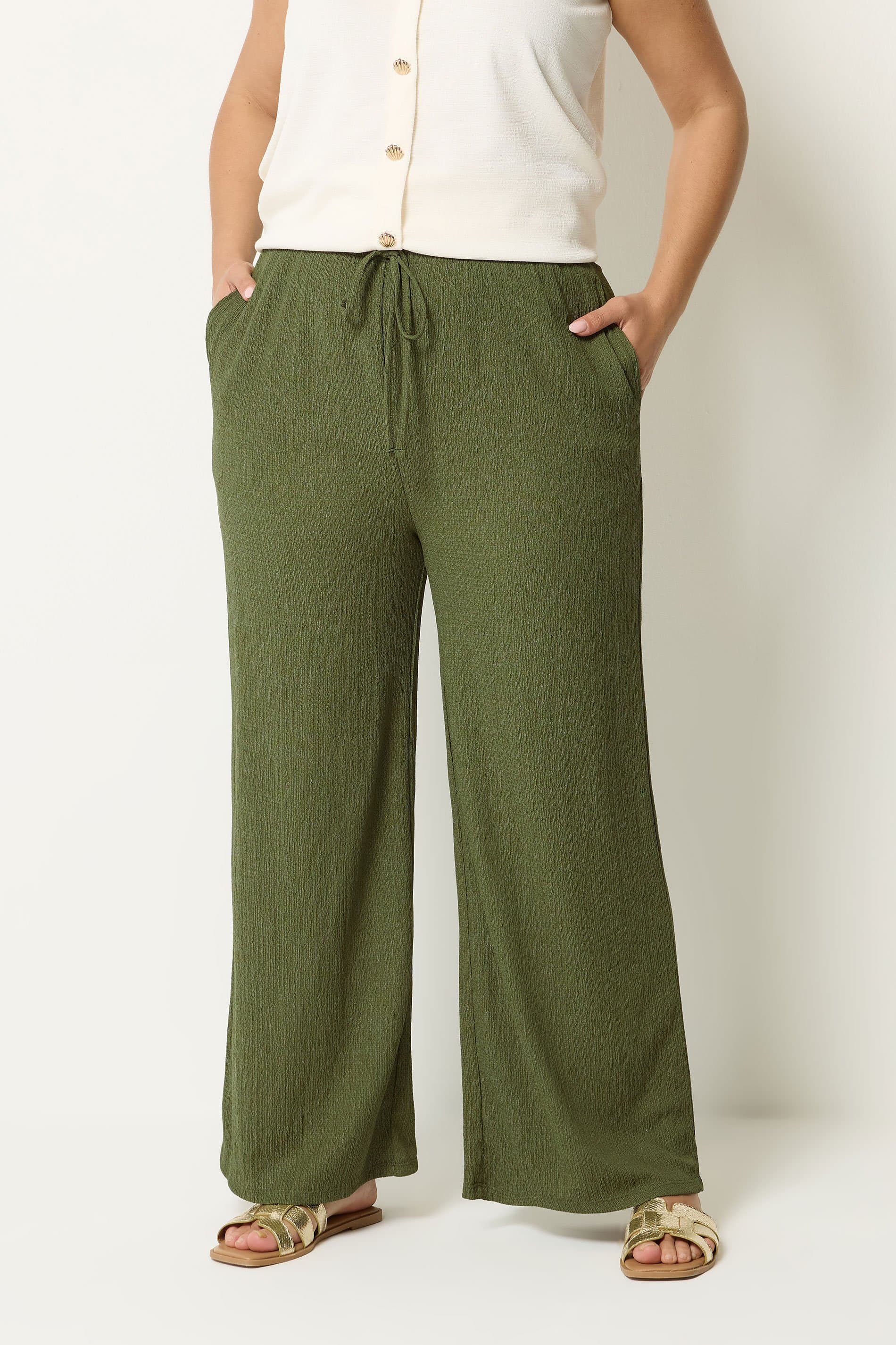 Yours Plus Size Khaki Green Textured Trousers
