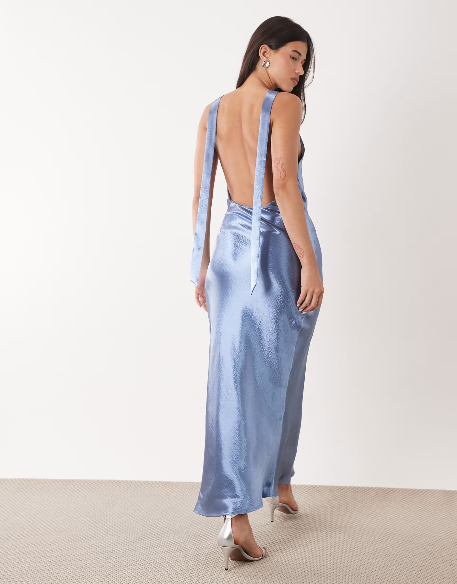 ASOS Aria Cove liquid satin high cowl neck maxi dress in blue