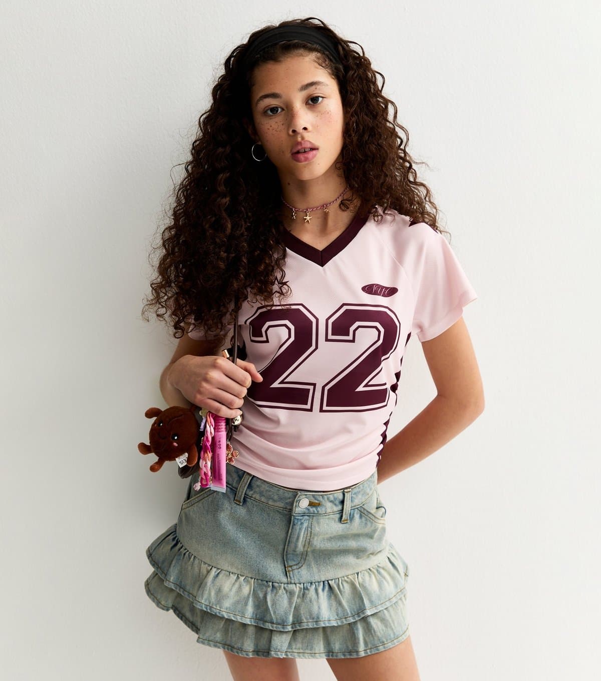 New Look Girls' Light Pink Ruched Side Crop Football Top New Look