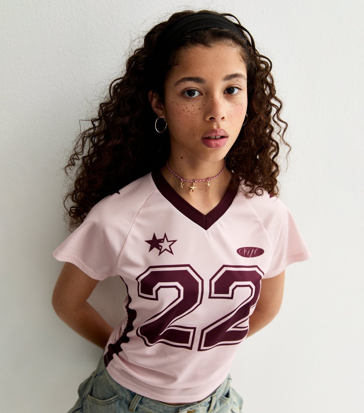 New Look Girls' Light Pink Ruched Side Crop Football Top New Look - 3