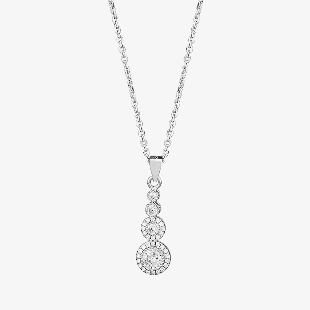 T.H.Baker T.H.Baker Women's Silver Cubic Zirconia Graduated Pendant & Dropper Earrings Set SET5449 - 3
