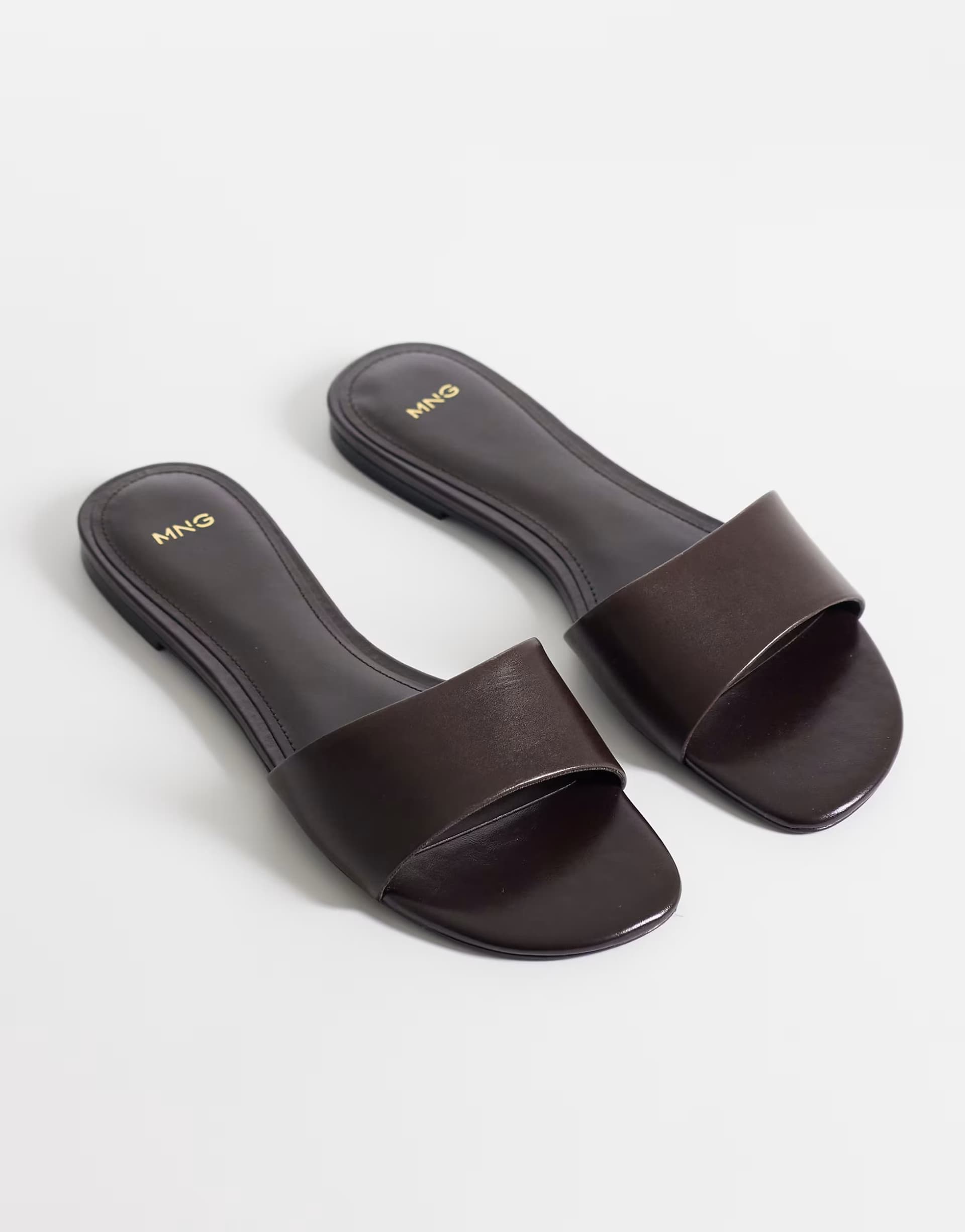 ASOS Mango faux leather flat slider in chocolate