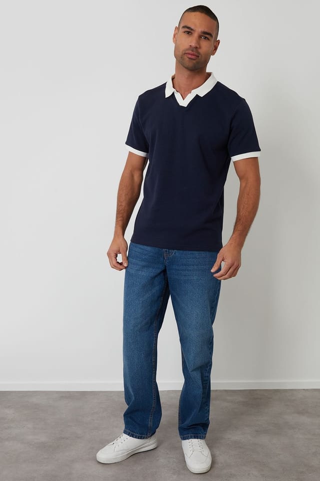 Threadbare Threadbare Men's Trophy Neck Waffle Polo Shirt in Navy - 3
