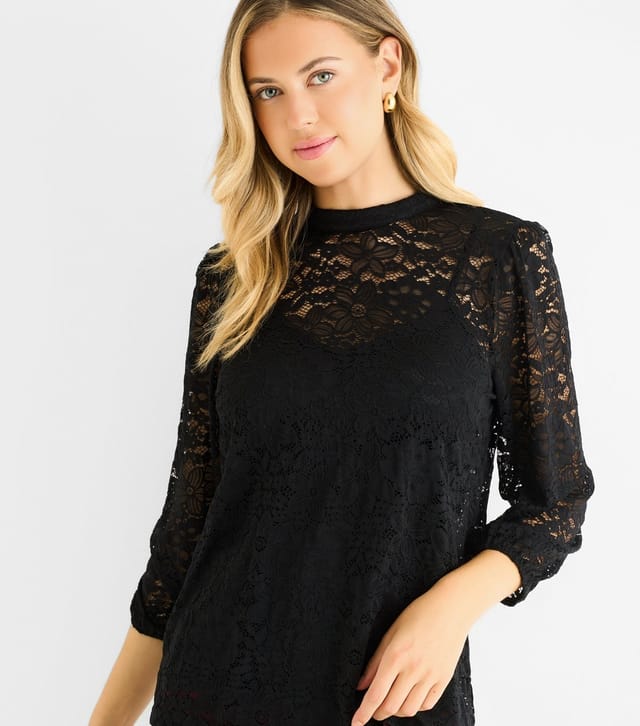 Gini London Women's Black Lace Cropped Sleeve Blouse Gini London New Look - 2