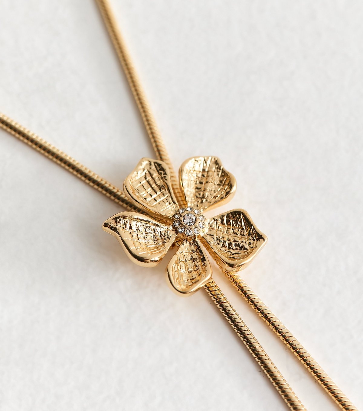 New Look Gold Tone Textured Flower Long Toggle Necklace New Look - 4