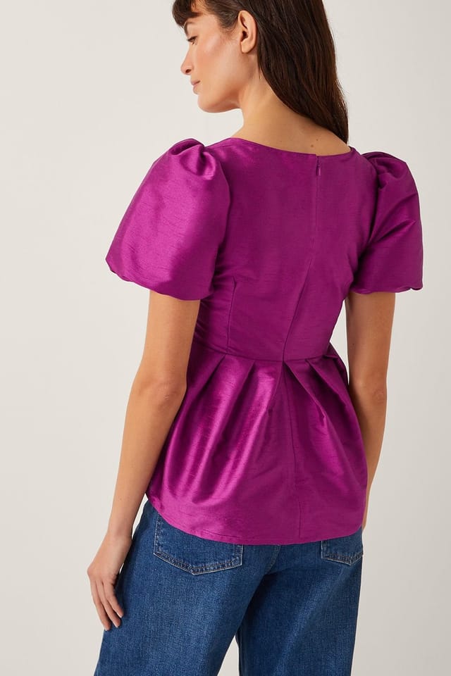 Monsoon Monsoon Women's Sandra Smock Puff Sleeve Top Purple - 2