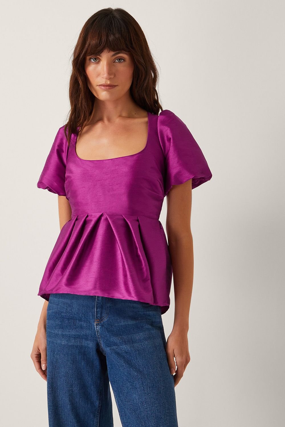 Monsoon Monsoon Women's Sandra Smock Puff Sleeve Top Purple - 3
