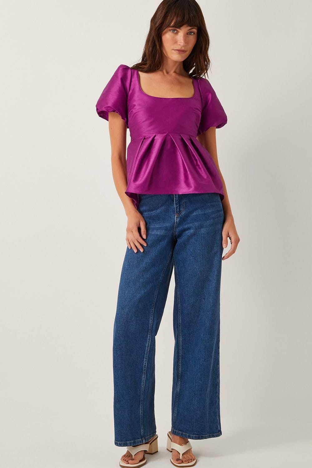 Monsoon Monsoon Women's Sandra Smock Puff Sleeve Top Purple - 4