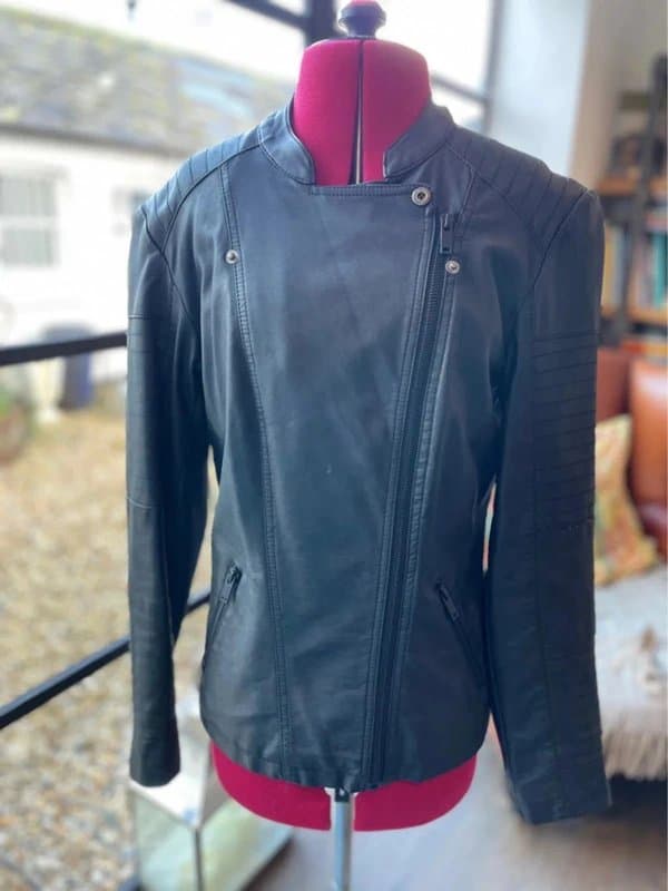Soyaconcept Soyaconcept Black Faux Leather Biker Jacket UK 10 Medium Moto Danish
