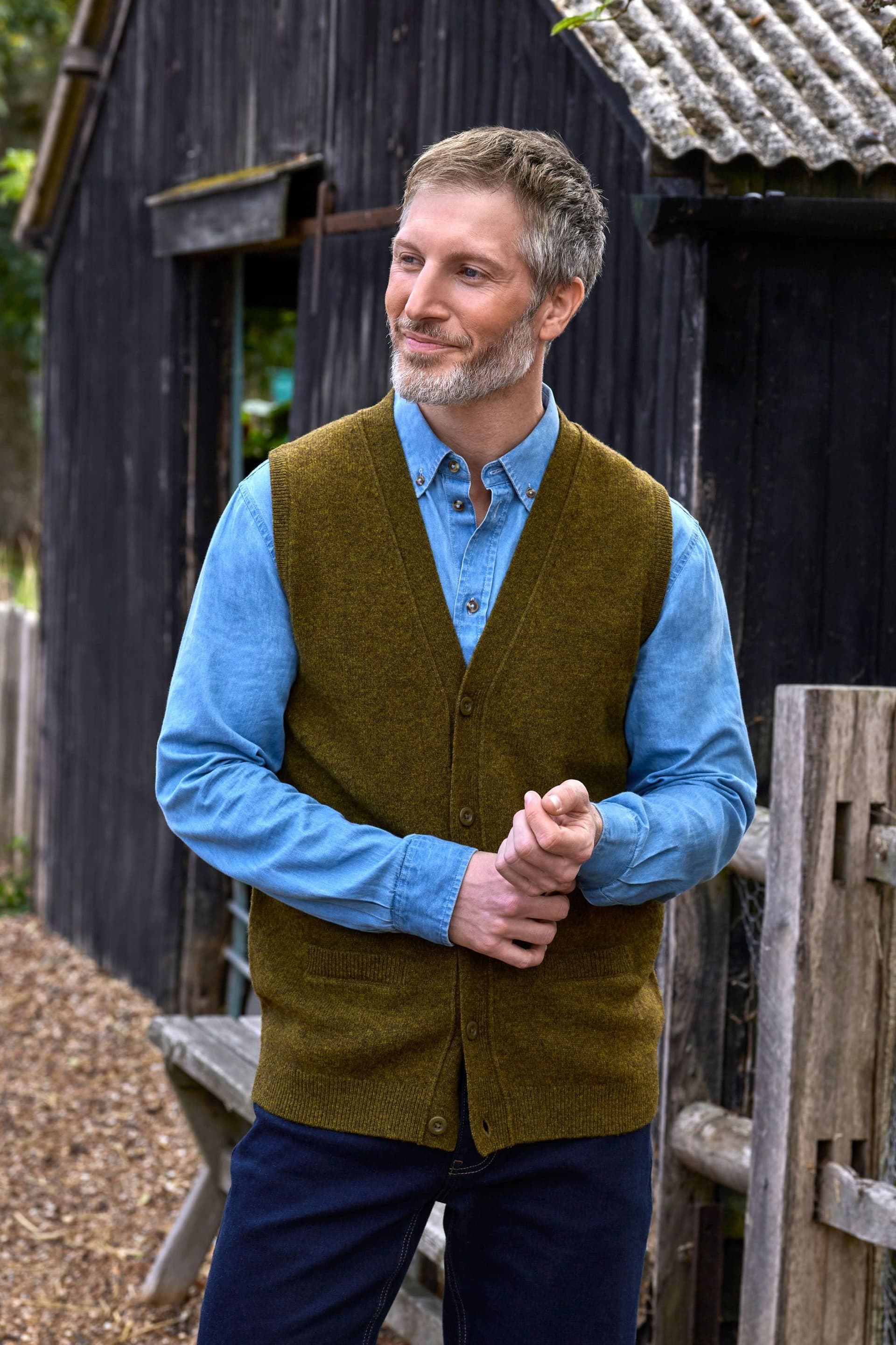 WoolOvers WoolOvers Men's Mens 100% Lambswool Waistcoat in Dark Green