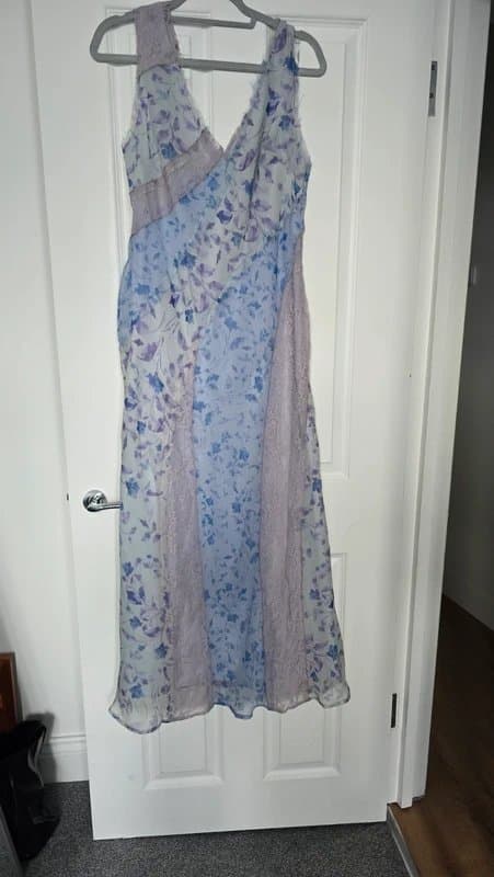 ASOS neck lace insert bias midi dress in spliced floral print