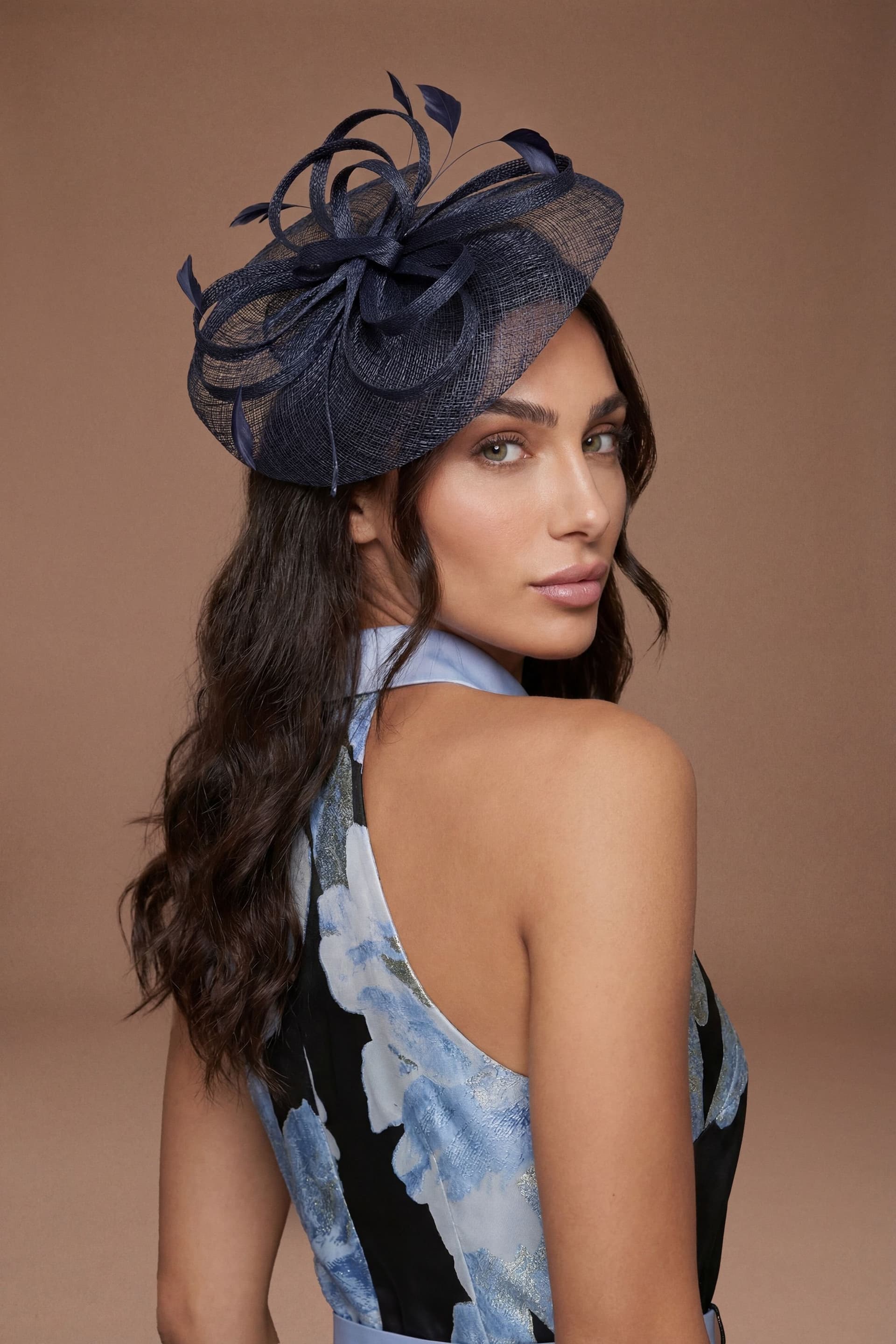 Coast Coast Women's Loop & Feather Upturn Disc Fascinator in Navy