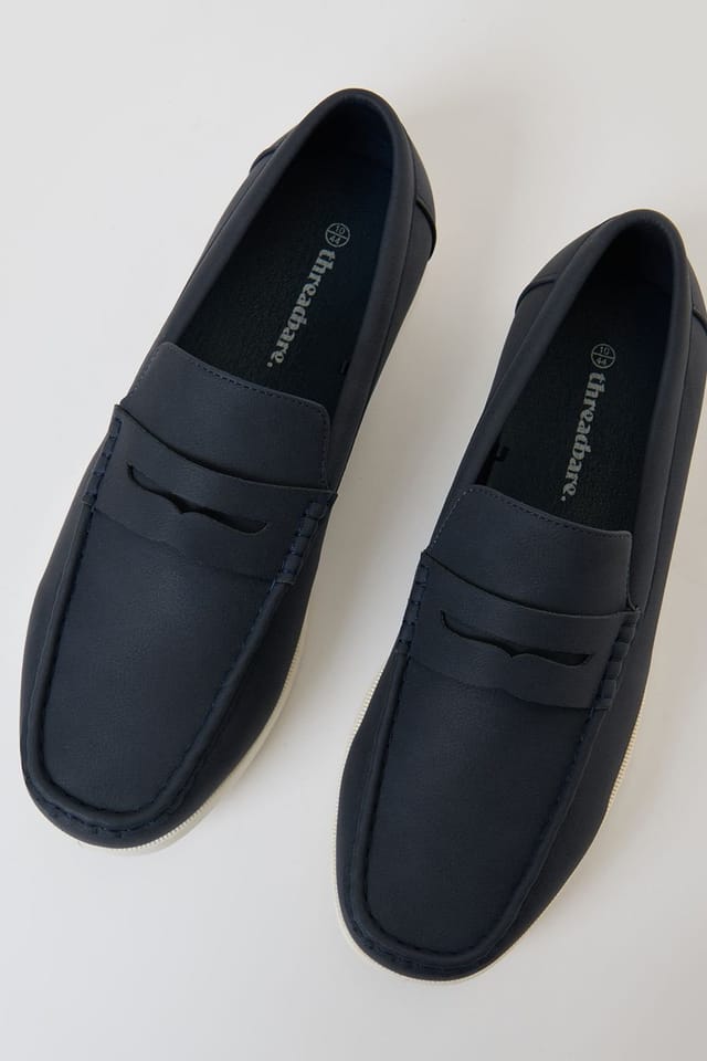Threadbare Threadbare Men's Faux Suede Penny Loafers in Navy - 3