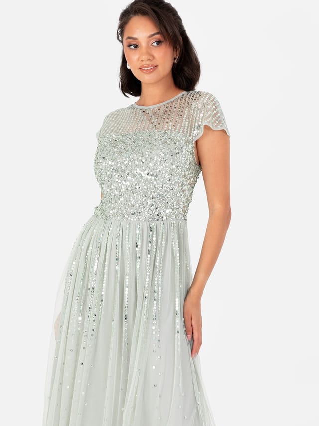 Maya Deluxe Maya Deluxe Women's Embellished Cap Sleeve Maxi Dress in Mint - 2
