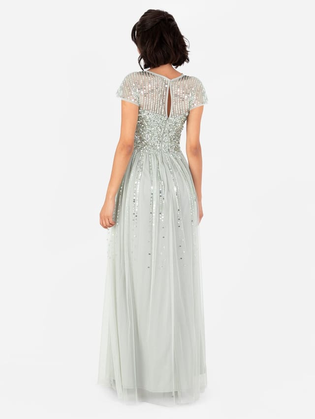 Maya Deluxe Maya Deluxe Women's Embellished Cap Sleeve Maxi Dress in Mint - 3