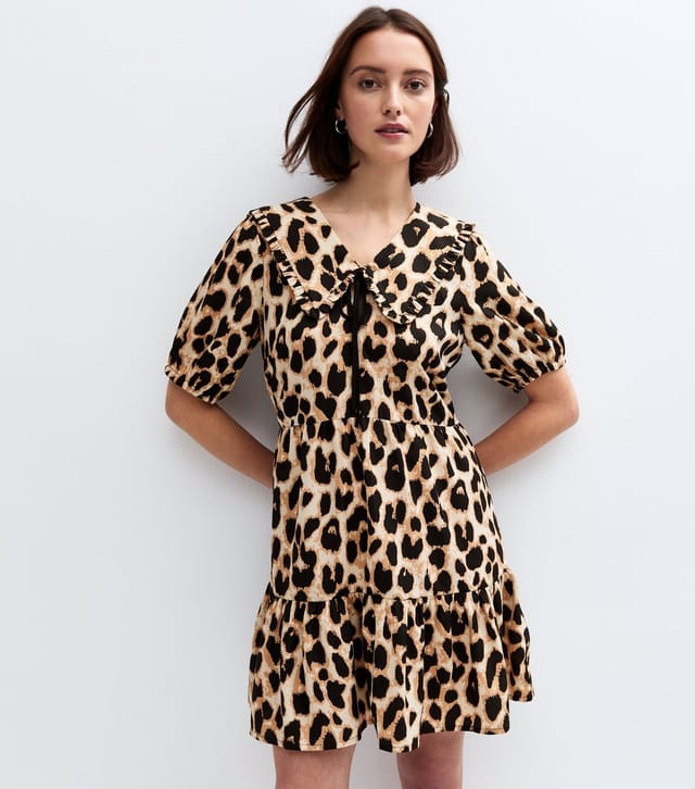 New Look Women's Brown Leopard Print Tie Collar Mini Dress New Look - 2
