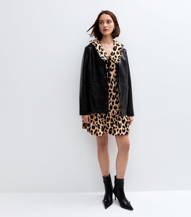 New Look Women's Brown Leopard Print Tie Collar Mini Dress New Look - 3