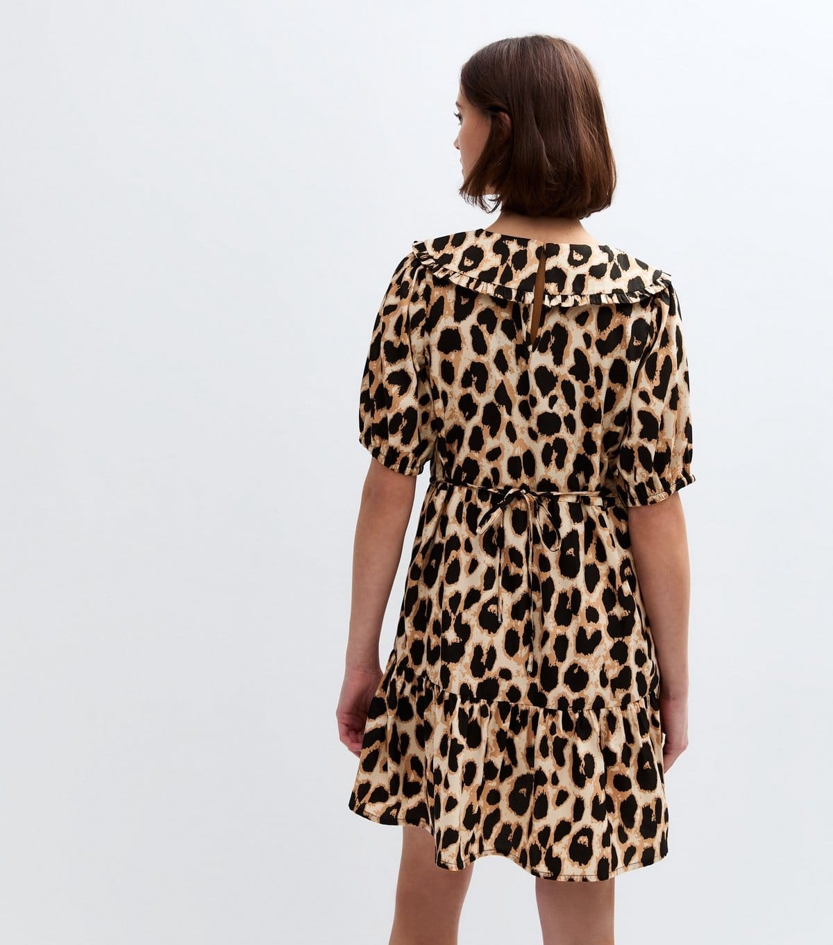 New Look Women's Brown Leopard Print Tie Collar Mini Dress New Look - 4