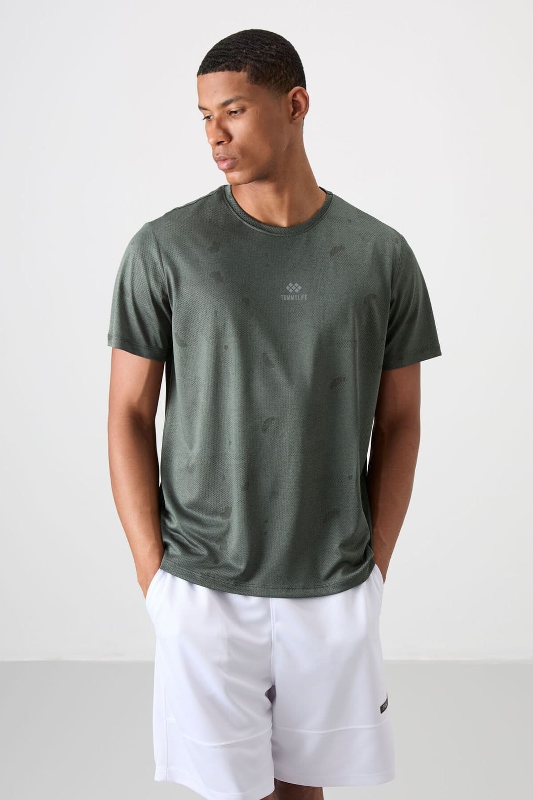 Tommy Life Tommy Life Men's Solid Bird's Eye Crew Neck T-Shirt in Khaki - 4