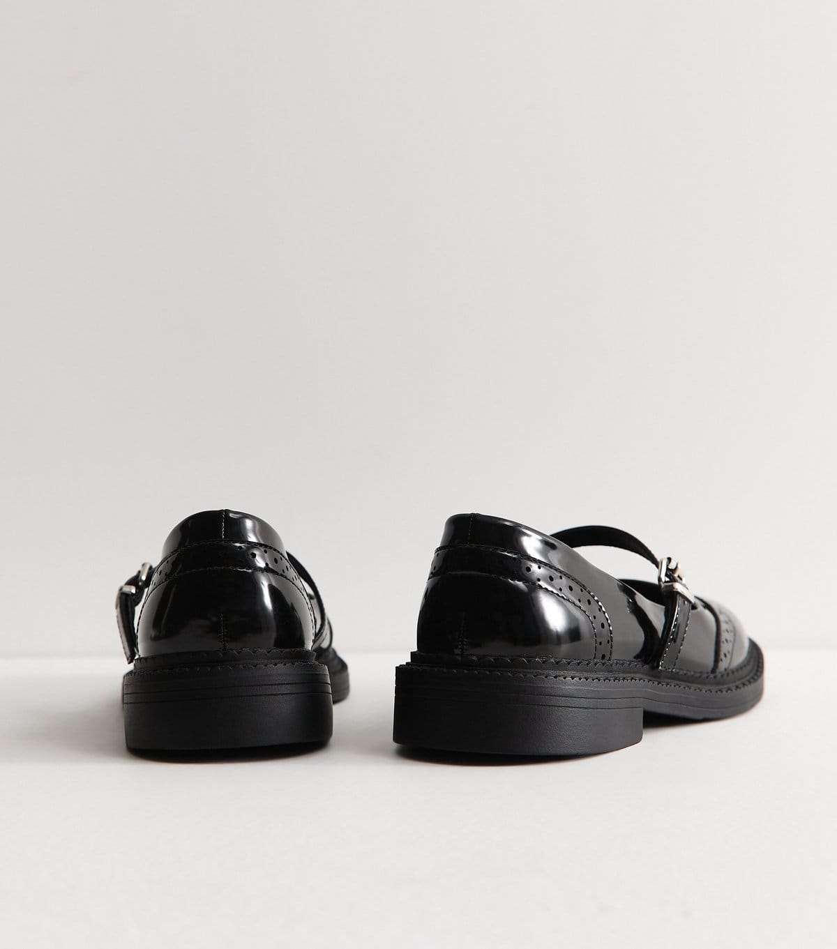 New Look Women's Black Patent Faux Leather Box Brogue Mary Jane Shoes Vegan New Look - 4