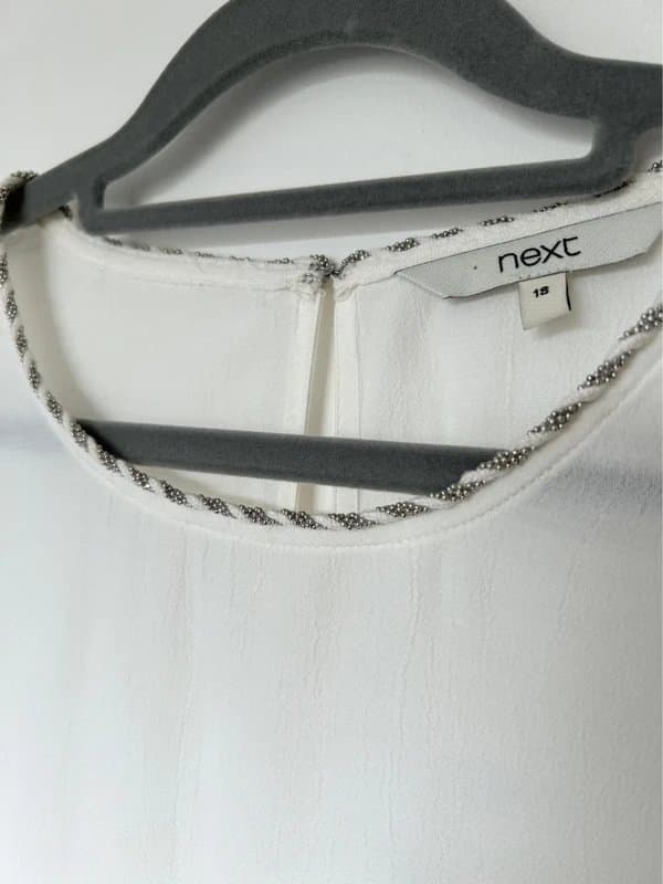 Next Next White Beaded Neckline Bell Sleeve Blouse Size 18