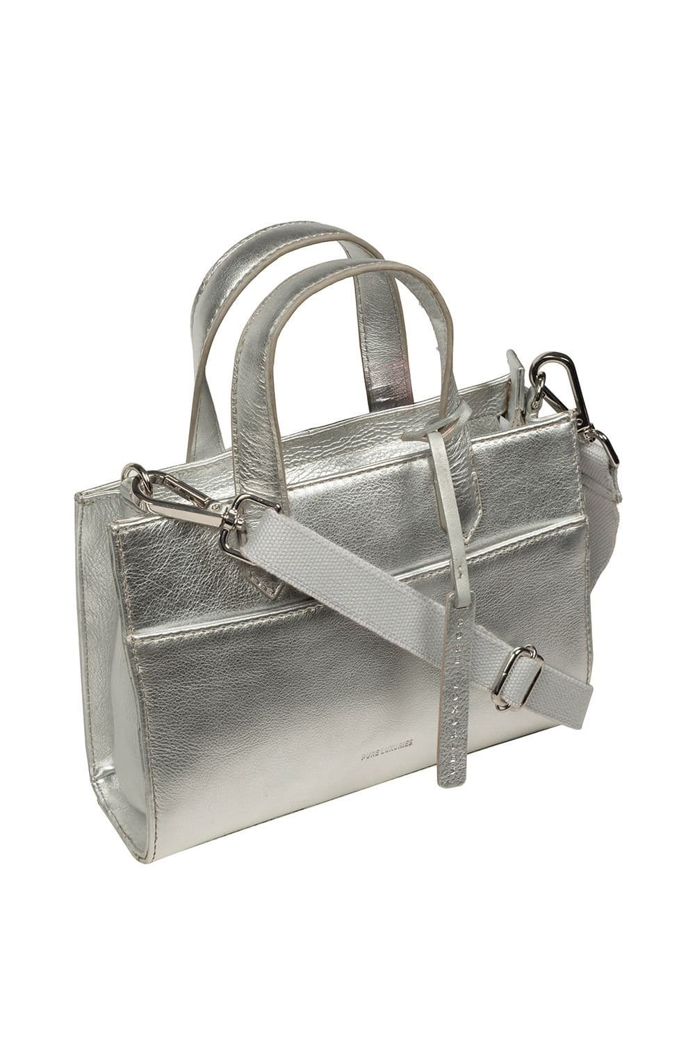 Pure Luxuries London Pure Luxuries London Women's 'Tatiana' Leather Cross Body Mini Grab Bag in Silver - 4