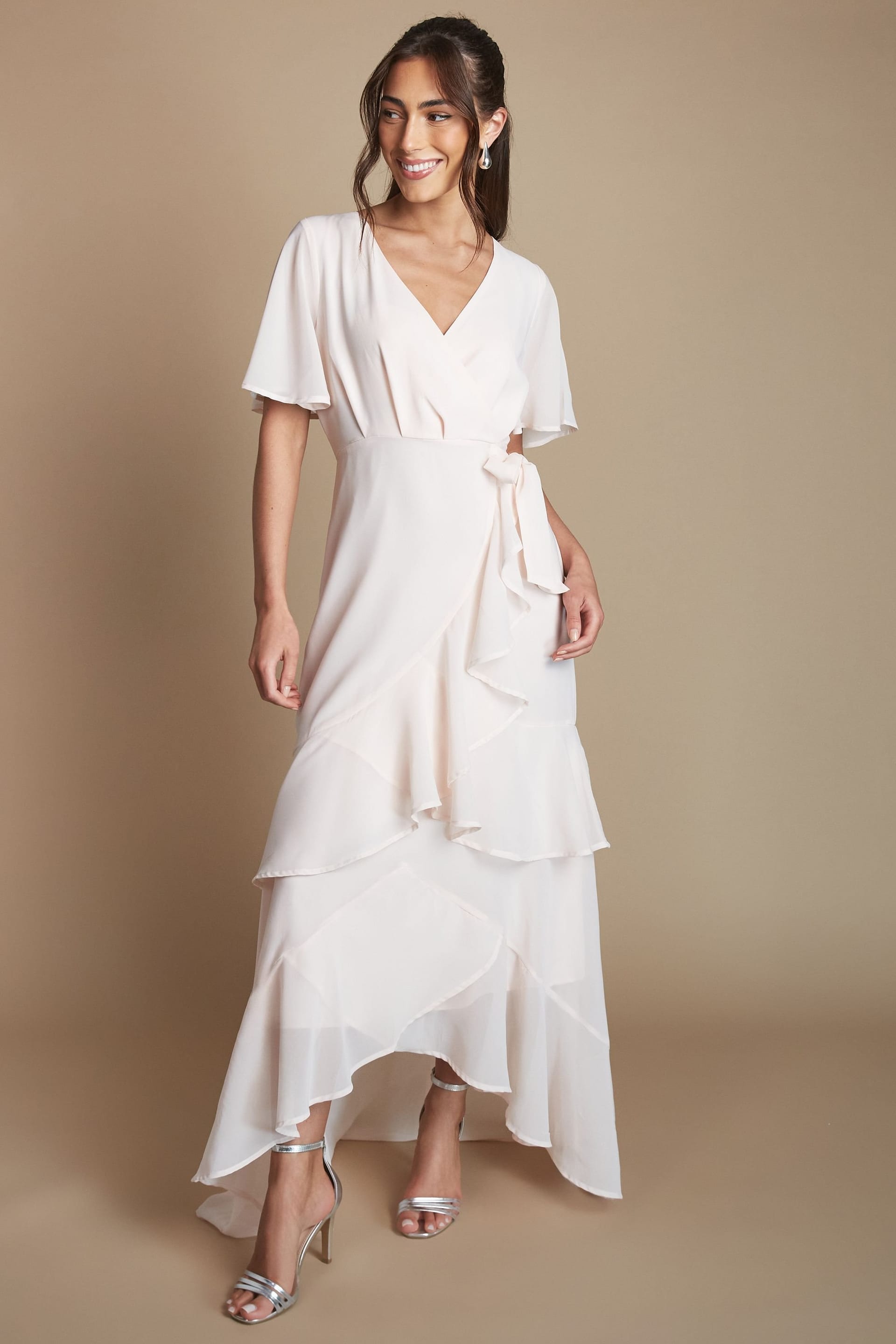 Coast Coast Women's Angel Sleeve Tiered Bridesmaid Maxi Dress in Dusty Rose - 4