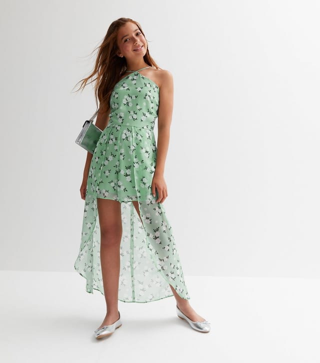 New Look Girls' Green Floral Chiffon Halter Playsuit New Look - 3