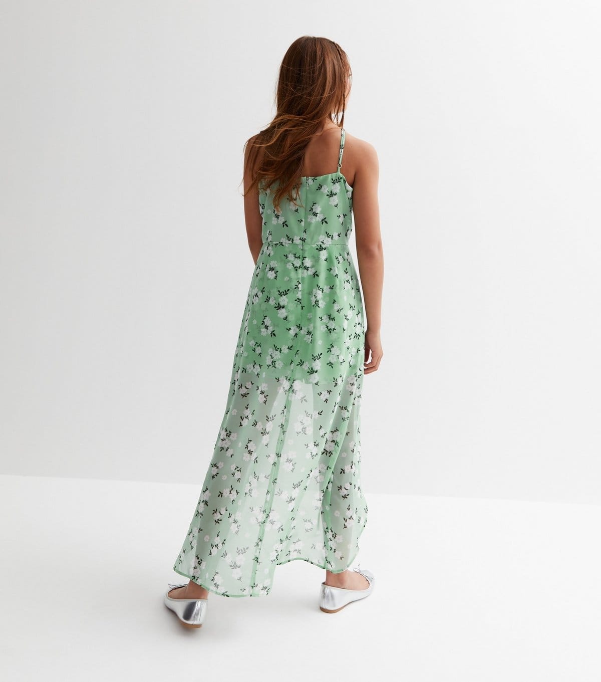 New Look Girls' Green Floral Chiffon Halter Playsuit New Look - 4