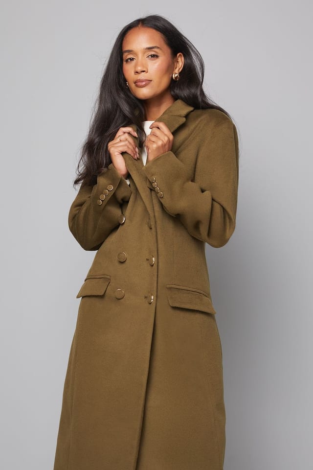 Wallis Wallis Women's Double Breasted Pocket Detail Coat in Olive - 2