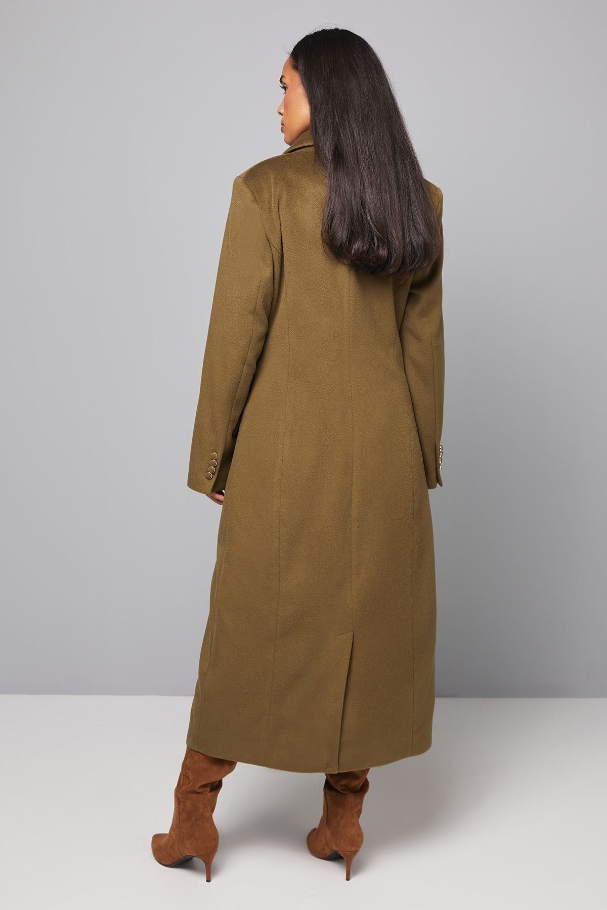 Wallis Wallis Women's Double Breasted Pocket Detail Coat in Olive - 3