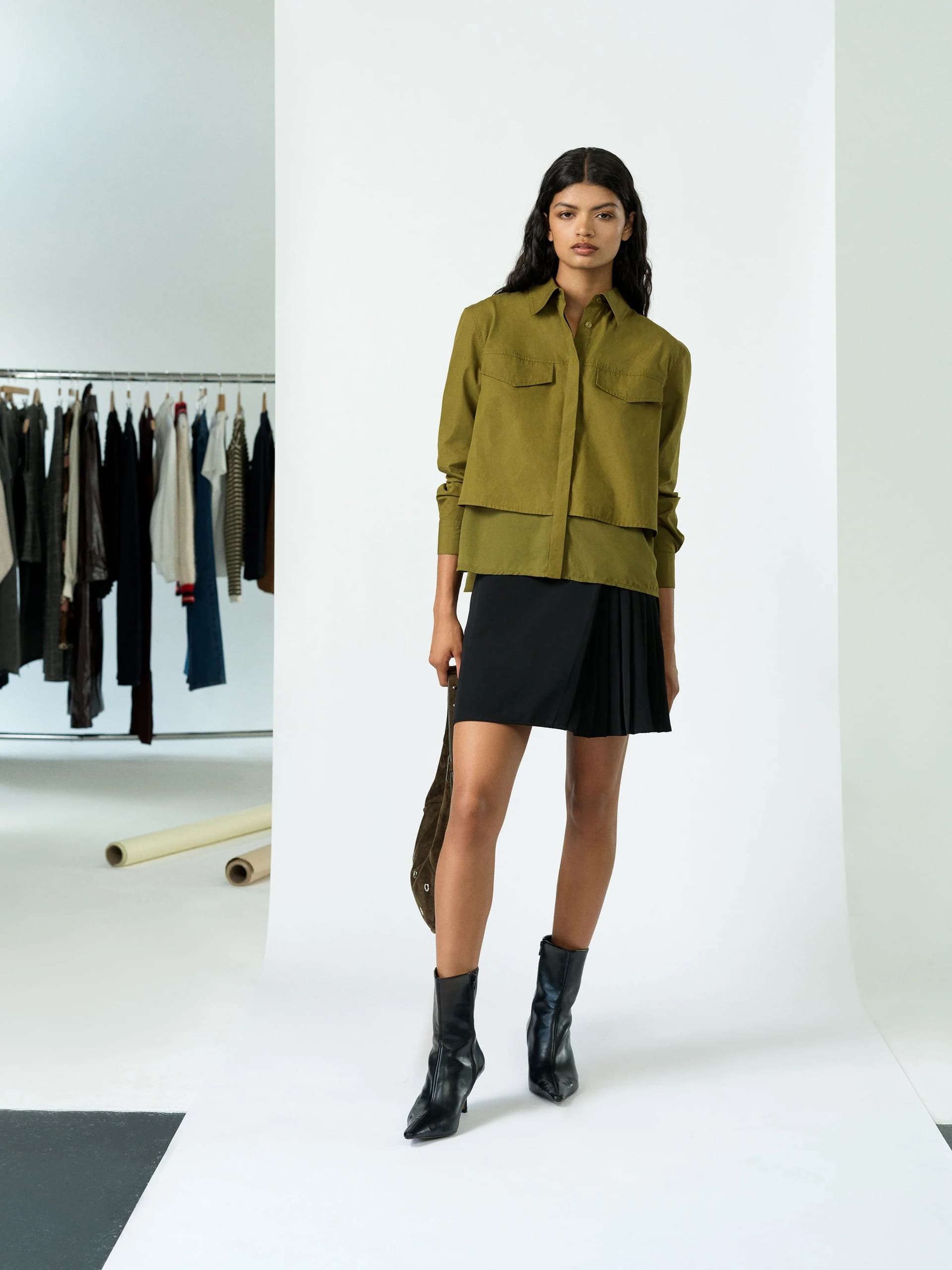 French Connection Cambria Khaki Green Layered Utility Shirt Moss Green