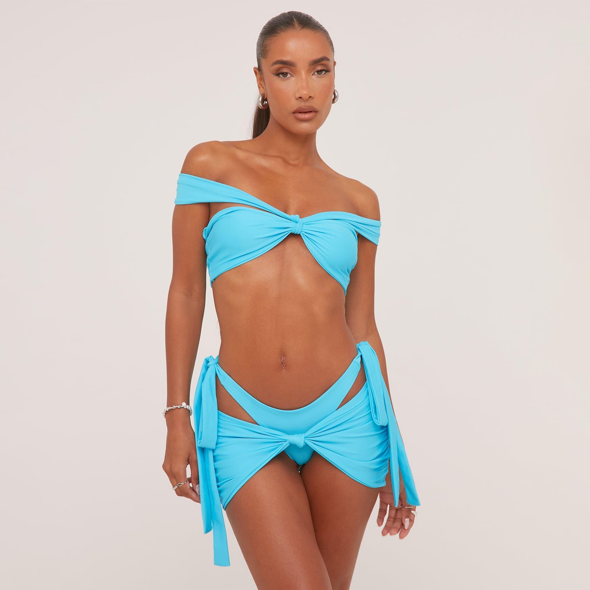 EGO EGO Blue Strappy Bardot Knot Bikini Set And Cover-Up Skirt