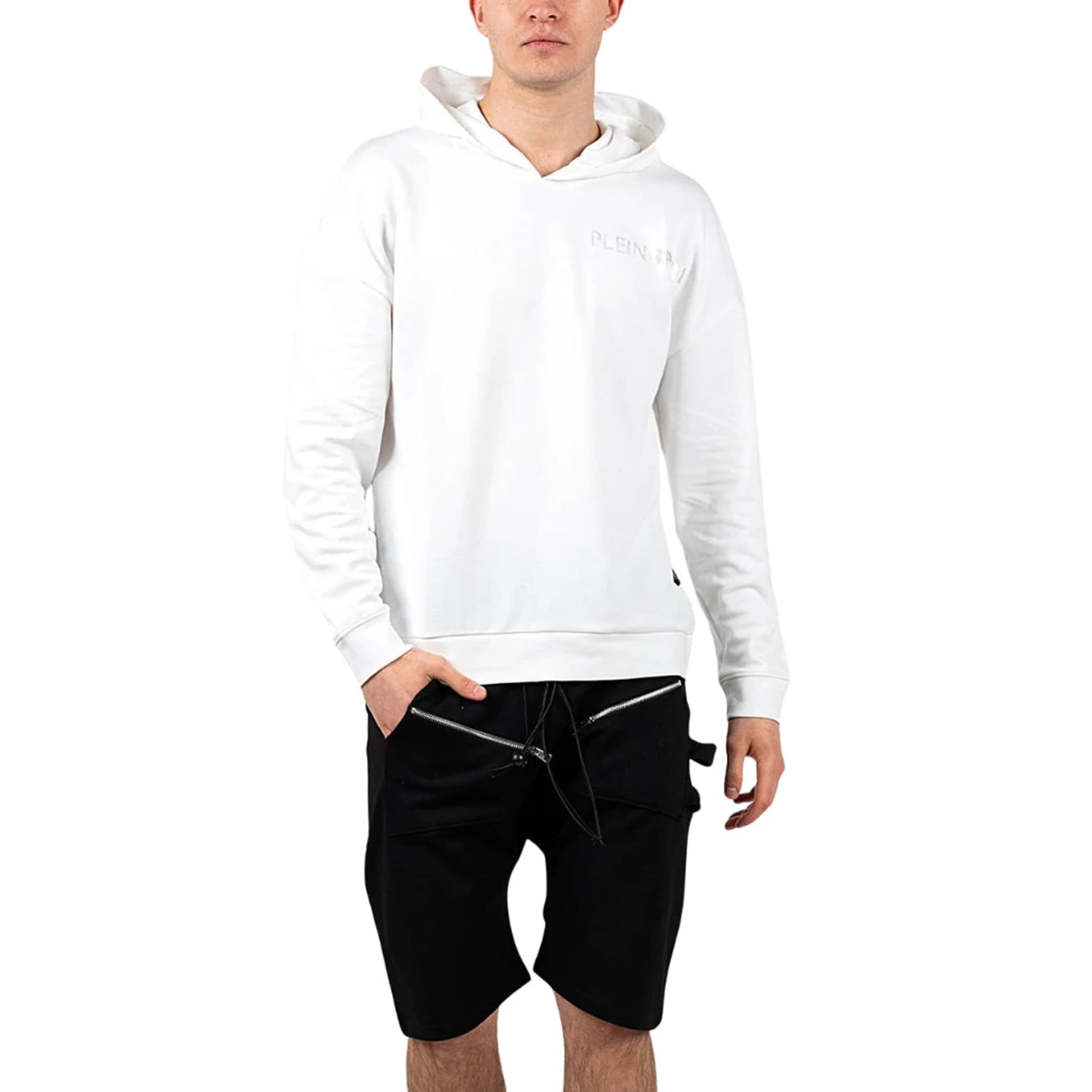 Plein Sport Plein Sport Men's Long Sleeve Hooded Slim Fit Hoodie in White
