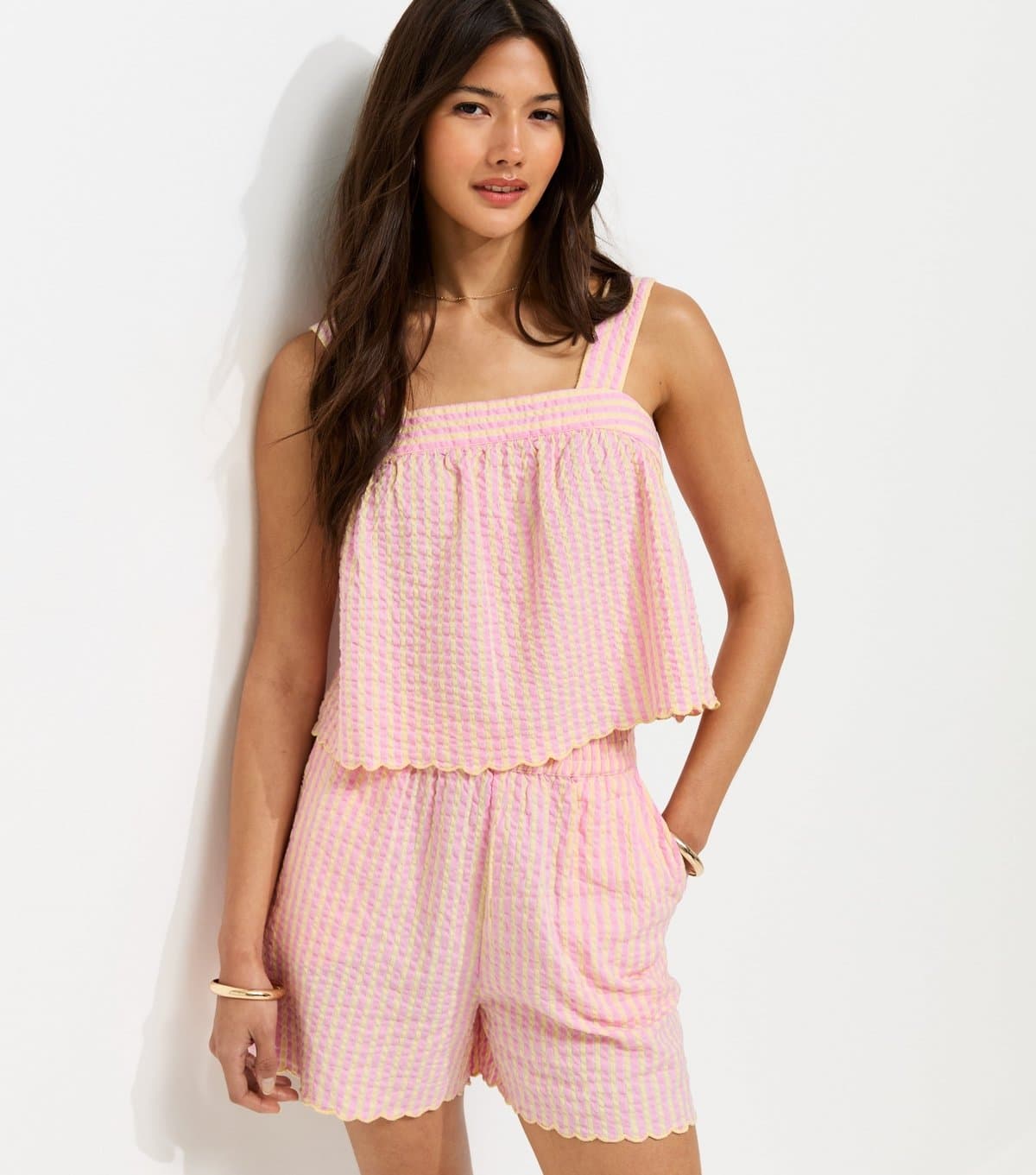 New Look Women's Yellow Striped Square Neck Cami Top New Look