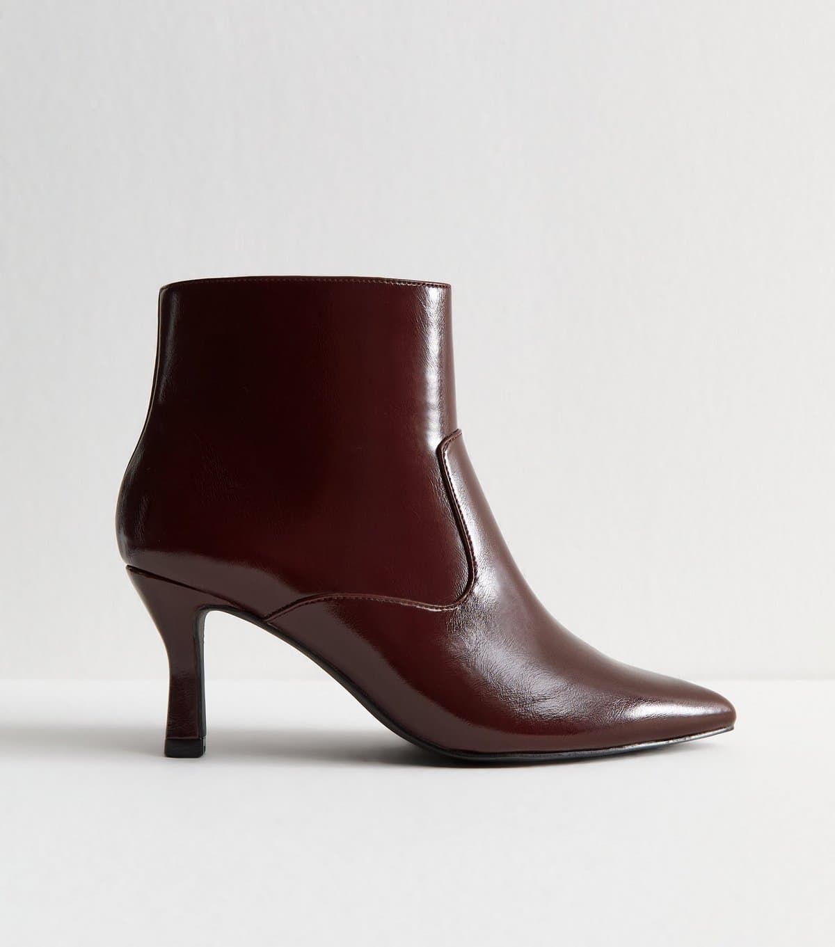 New Look New Look Burgundy Faux Leather Ankle Boots