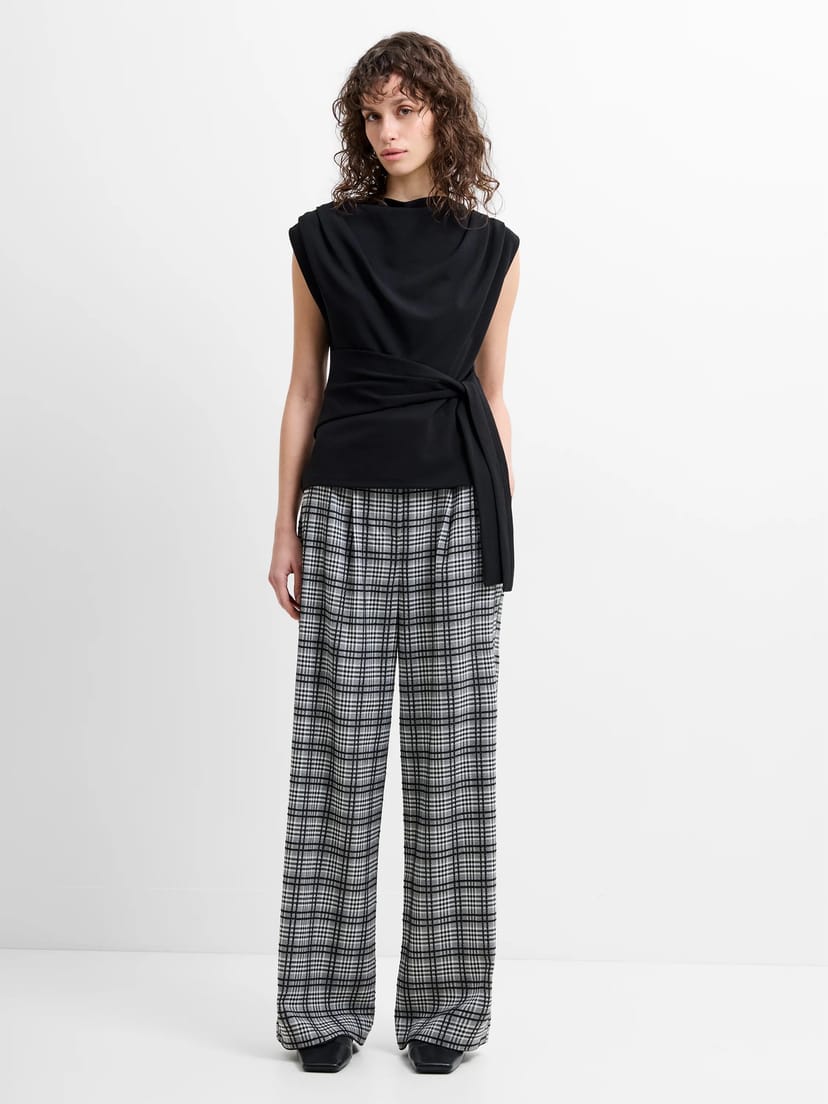 French Connection Kira Checks Wide Leg Pleated Trousers Black/Grey - 1