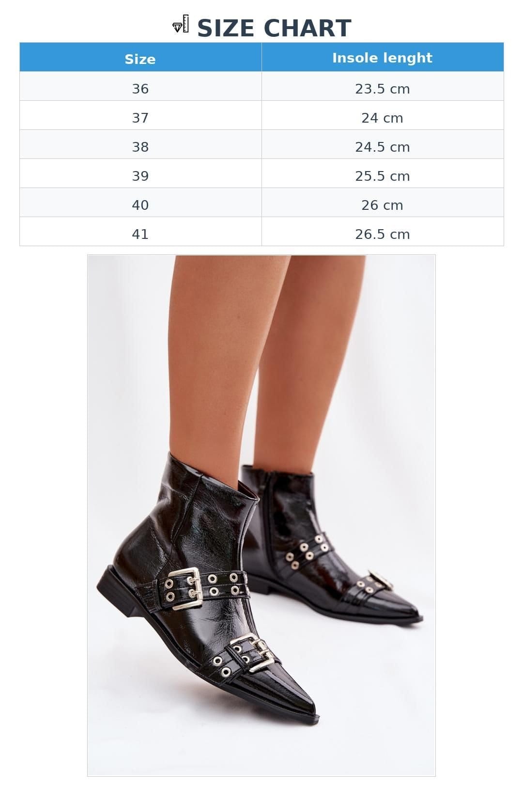 Love Lace Love Lace Women's Patent Ankle Boots Flat Heel Zip Closure Buckle Straps Design in Black - 4