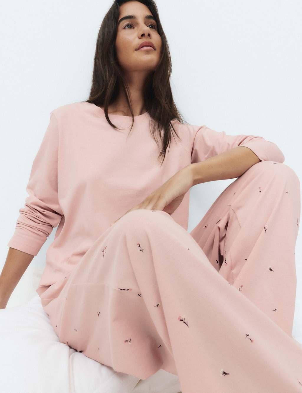 Marks & Spencer M&S Pure Cotton Printed Pyjama Set Pink Mix
