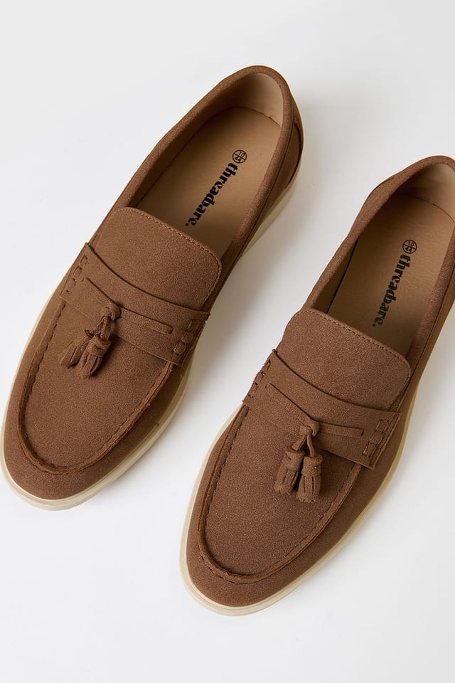 Threadbare threadbare Men's Faux Suede Tassel Loafers in Taupe - 3