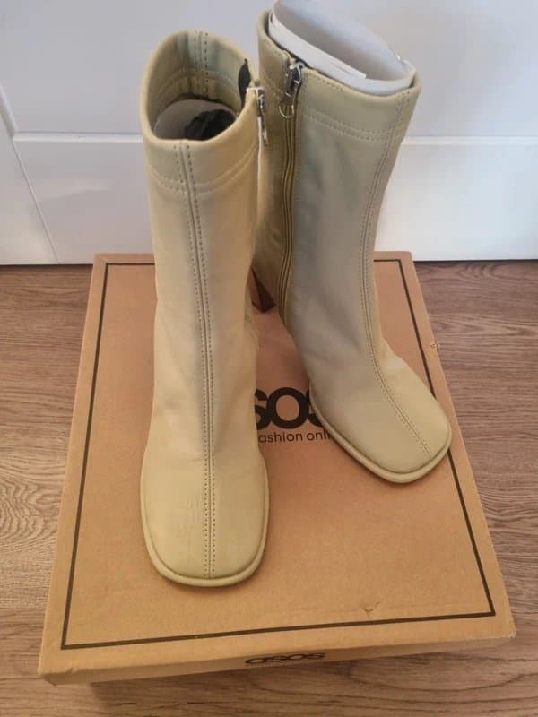 ASOS Asos green leather stacked heel ankle boots