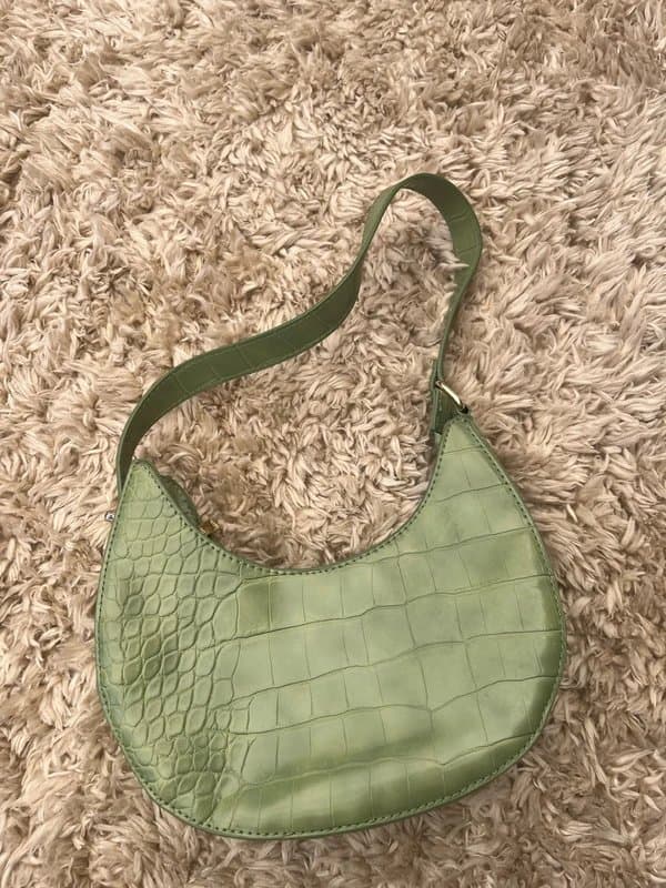 ASOS ASOS Design green curved shoulder bag is a faux croc leather handbag